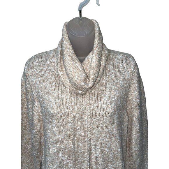 L.L.Bean Womens Medium Beige Cowl Neck Ragg Longer Sweater - Picture 2 of 8